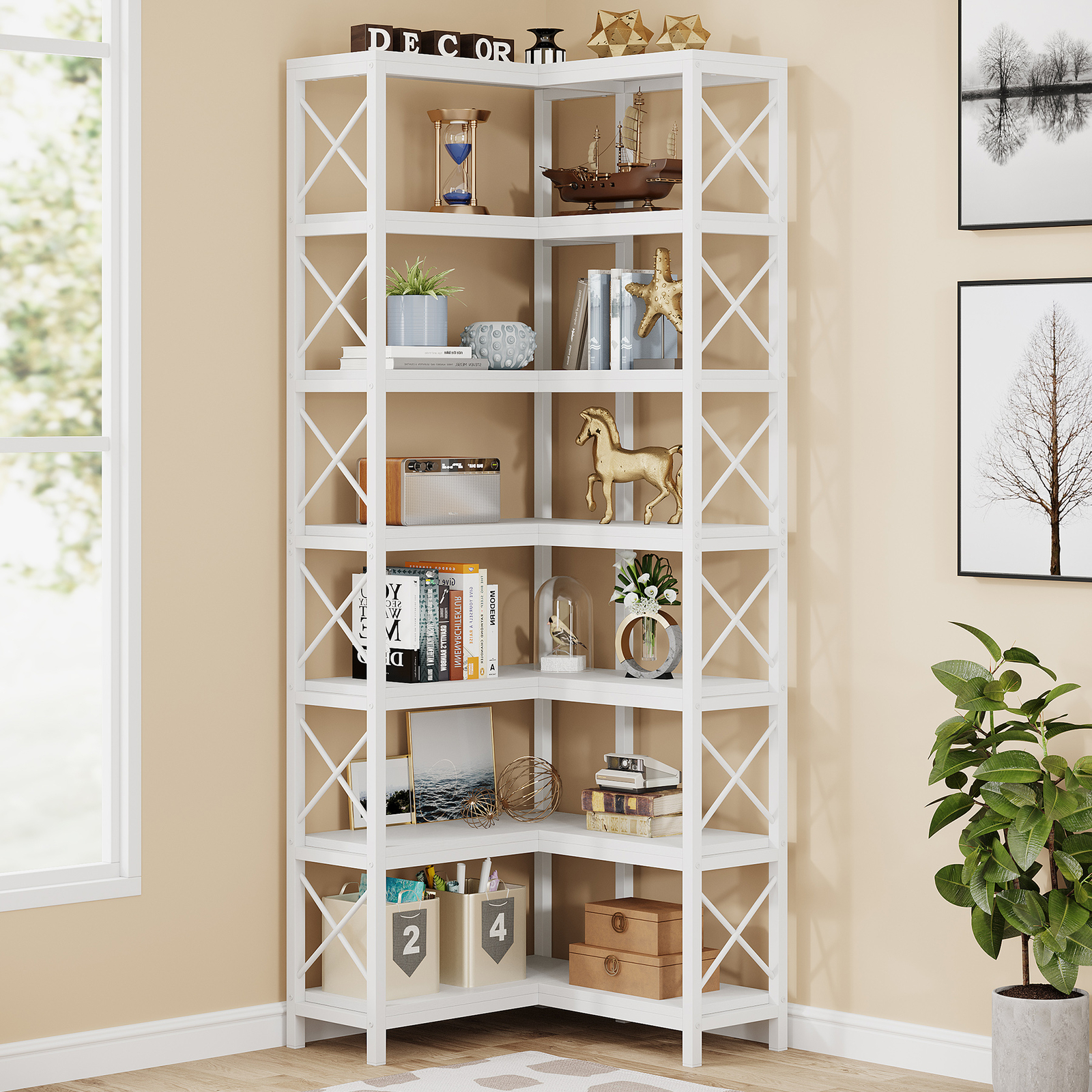 L-Shaped Corner Storage Shelves Etagere Bookcase Bookshelf