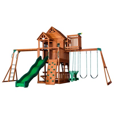 Backyard Discovery Kids Wooden Outdoor Playground Play Swing Set Slide Playset