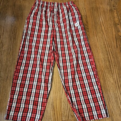 Wisconsin Badgers Men's Logo Long Pajama Bottoms Size L Red Plaid  Cotton