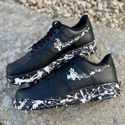 Air Force 1 Custom Black Shoes White Splatter & Flat Shoe Laces Mens Size 13