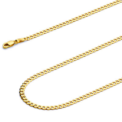 Pre-owned Wellingsale 14k Yellow Gold Solid 2.7mm Cuban Curb Chain Necklace