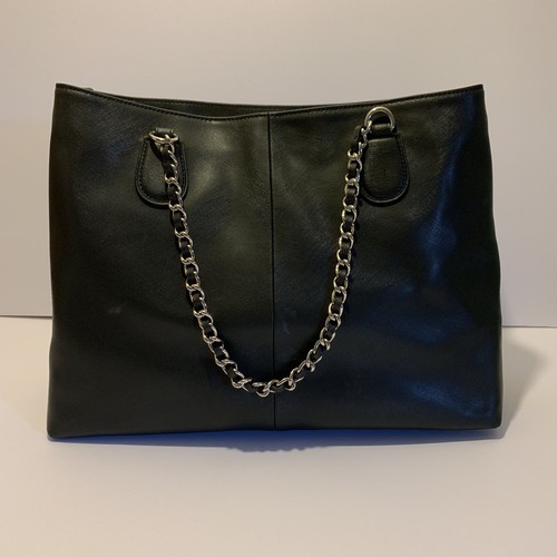 COACH Large Black Handbag In Silver Chain Strap