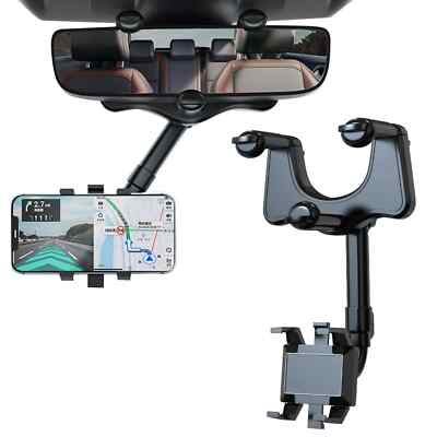 360° Car Phone Holder Rotatable And Retractable Rearview Mirror Mount Universal