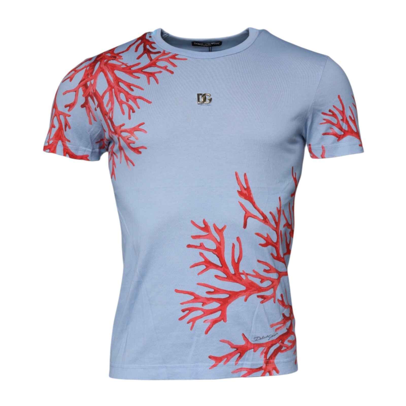 DOLCE & GABBANA T-shirt Light Blue Coral Cotton Men Crew