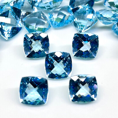 VVS 5 Pcs Natural Sky Blue Topaz 8x8mm Cushion Checker Cut Loose Gemstones Lot
