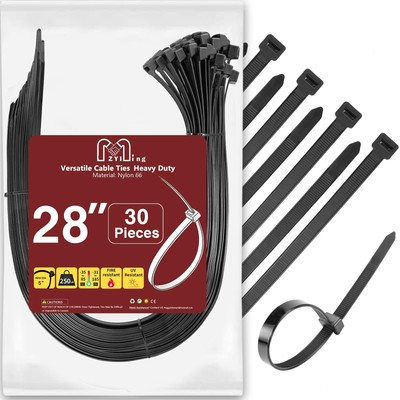 Zip Ties Heavy Duty 250 lb 28 Inch, Extra Long Cable Ties Wide Plastic Wire T...