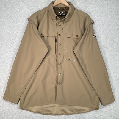 Drake Waterfowl Shirt Mens M Brown Lightweight Vented Outdoor Button Up
