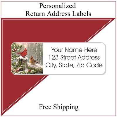 60 Return Address Labels Personalized Printed 3/4 x 2 1/4 Winter Birds