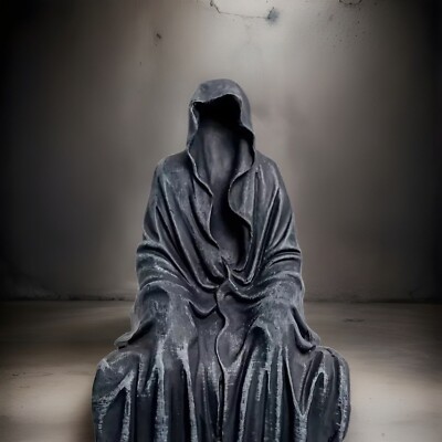 Grim Reaper Figure Hooded Death Dark Gothic Sitting Decoration Halloween Resin