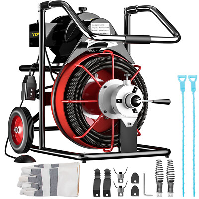 VEVOR Electric 100'x3/8'' Drain Cleaner Machine Sewer Snake Clog w/Cutter