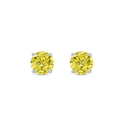 Pre-owned Shine Brite With A Diamond 1 Ct Round Cut Canary Earrings Studs Solid Real 950 Platinum Screw Back Basket In White
