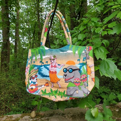 Dogs at the Beach Duffle Satchel Weekender Market Tote Canvas Bag Boho
