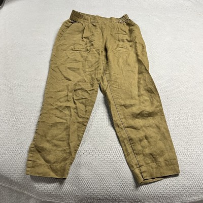 Sisley Khaki Green 100% Linen Pull On casual Summer pants with pockets Size 4