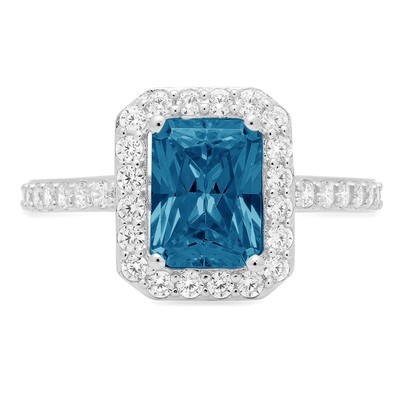 Pre-owned Pucci 2.07ct Emerald Halo London Blue Topaz Promise Bridal Wedding Ring 14k White Gold In D