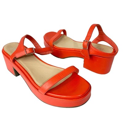 Seychelles Rest Assured Ankle Strap Platform Sandals Sz 9 Coral Red Chunky Heel