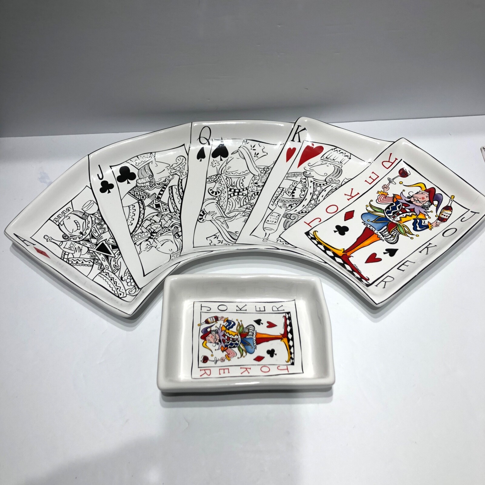 MUD PIE Playing Cards Plate Bowl Set Joker Ceramic ROYAL FLUSH