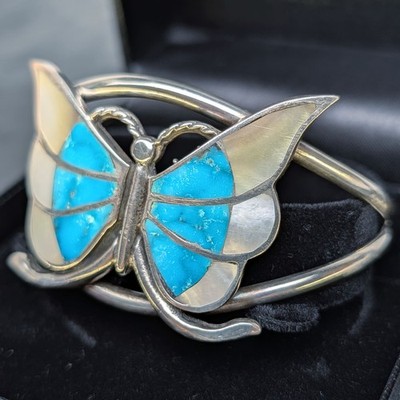 DDD Domingo MEXICO STERLING .925 Turquoise Butterfly cuff Bracelet Estate