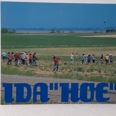 Novelty Postcard IDA ''HOE'' Idaho Farm Farming Gardening Tool Harvesting Crops 