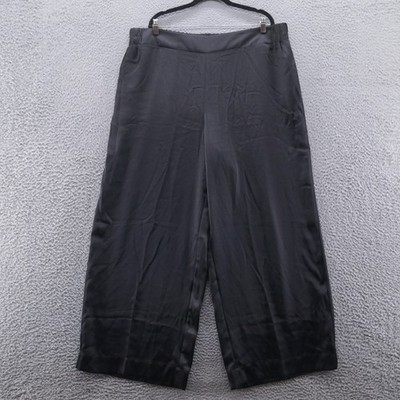 Lane Bryant Womens Black Satin Wide Leg Pull On Pants 22 Long NEW