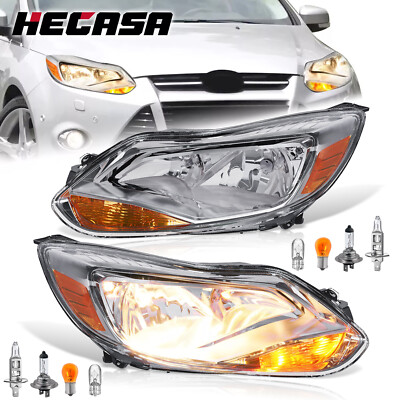 HECASA For Ford Focus 2012 2013 2014 Clear Headlights HeadLamp W/Blub LH & RH