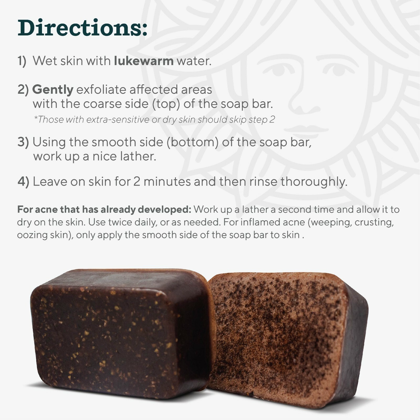 Acne Bar Soap Cleanser Face and Body Bentonite Clay, Oat Bran - Marie Originals