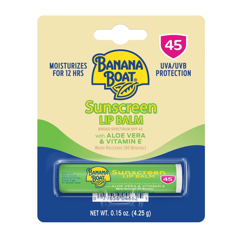 Sunscreen Lip Balm, 45 SPF, with Aloe Vera & Vitamin E, .15 oz, Adult Lip Balm S
