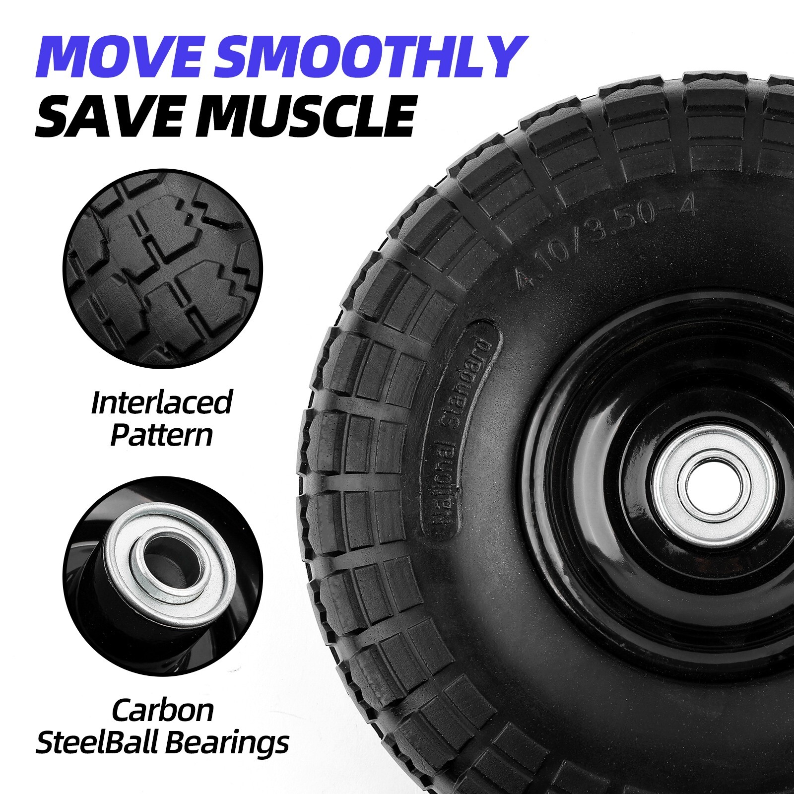 2 PACK 10" Flat Free Tubless Tire Wheel 4 Hand Truck Dolly Go Kart Wagon FOAM
