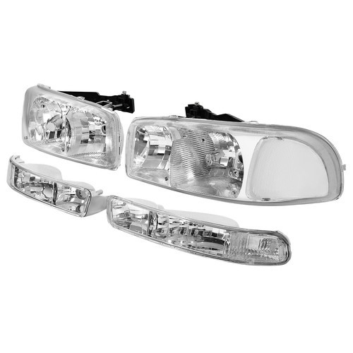For GMC Sierra 1500 2500 99-07 Chrome Headlights+Bumper Clear Reflector Lamps