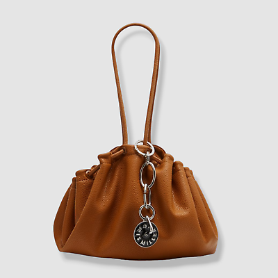 399 Simon Miller Women s Brown Faux Leather Logo Keychain Scrunch Shoulder Bag