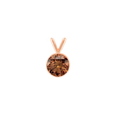 Pre-owned Shine Brite With A Diamond 1 Ct Round Cut Brown Solid 14k Rose Gold Solitaire Bezel Pendant 18" Necklace In Pink
