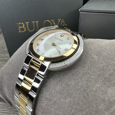 NEW 50 DIAMONDS  Bulova Rubaiyat Silver Rose Gold Steel Watch 35mm 98R247 $995