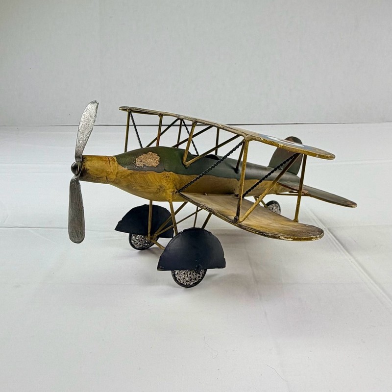 Handmade Rustic Metal Biplane Airplane Model Decorative Sculpture