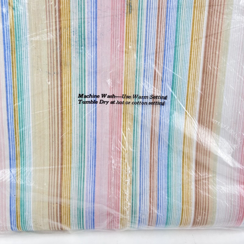 NIP vintage 70s FAMOUS MAKER STRIPED FLAT SHEET muslin luxury blend 80s USA NOS