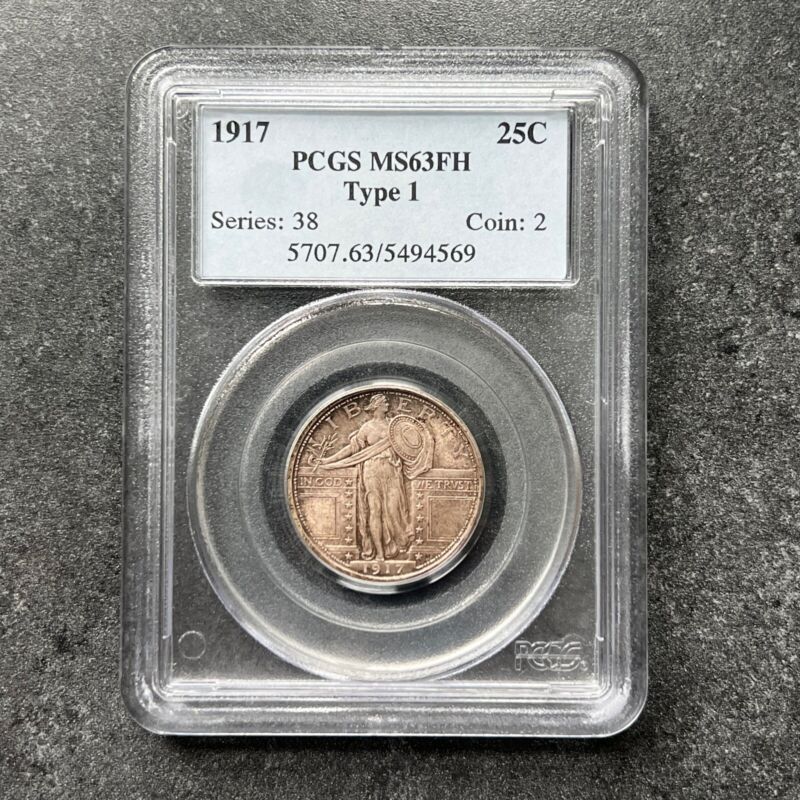 1917 25C MS63 FH Type 1 Standing Liberty Quarter - Older PCGS Holder - Nice Coin