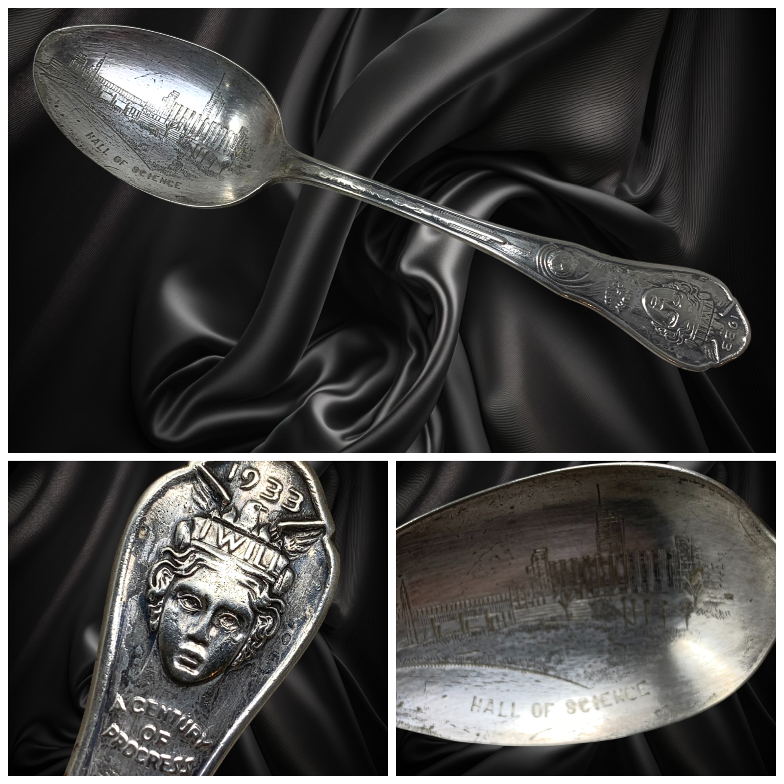 Vintage 1933 Chicago World’s Fair Hall of Science Souvenir Spoon Wm A. Rogers