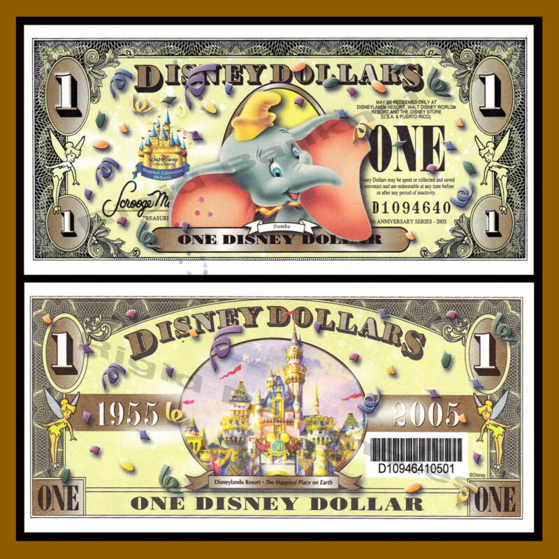 Disney 1 Dollar, 2005 "D" Dumbo 70th "With Barcode" Disney 50th Anniversary Unc