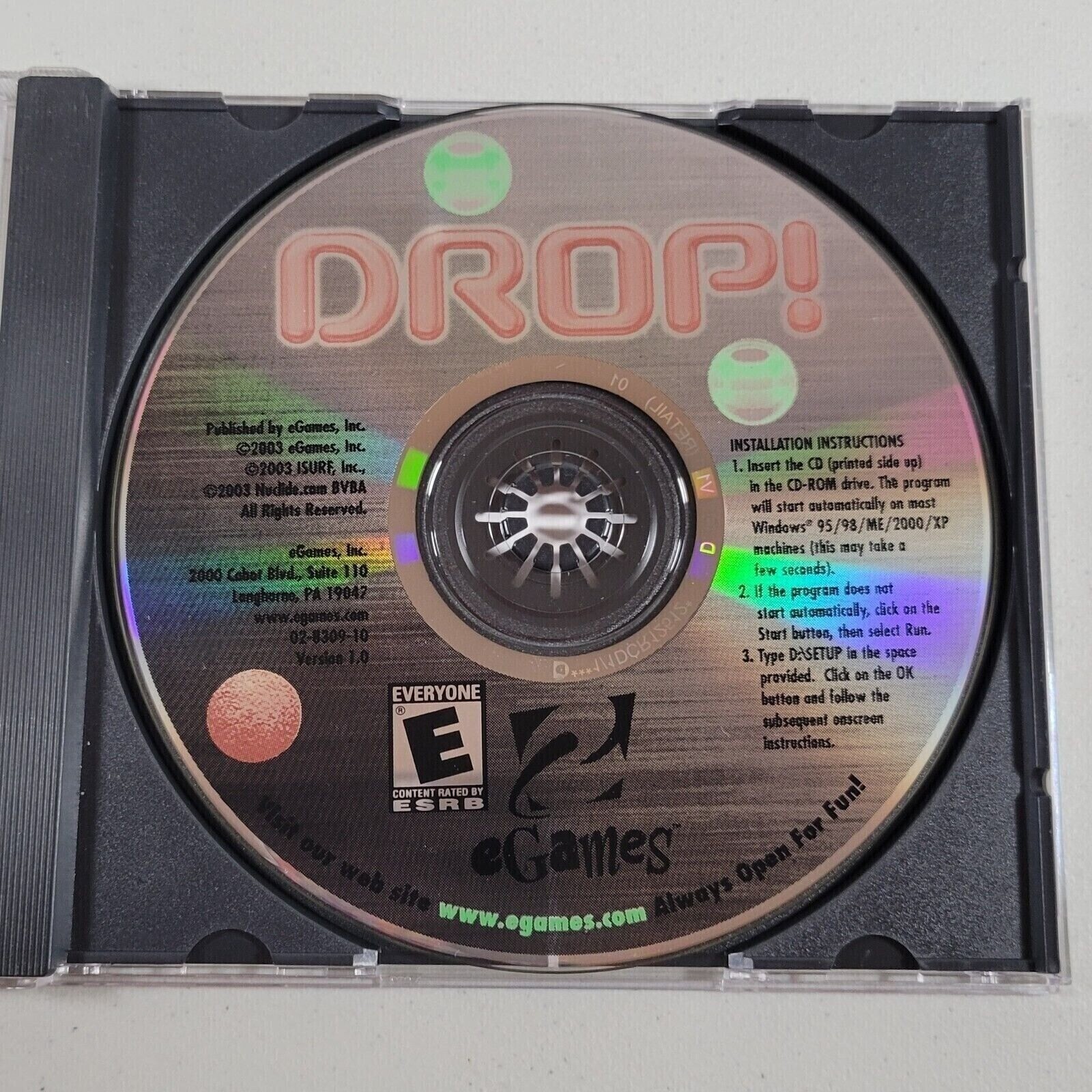 Drop eGames Windows 95/98/ME/2000/XP PC CD ROM Puzzle Game