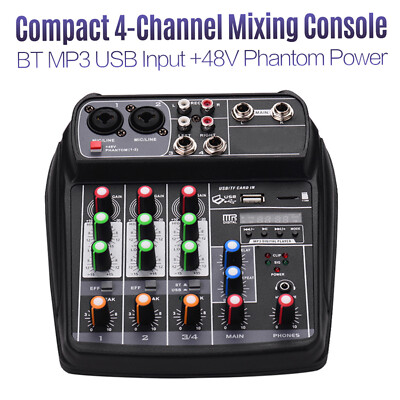 4 Channel Mini Audio Mixer BT USB DJ Sound Mixing Console for Karaoke KTV J3A4