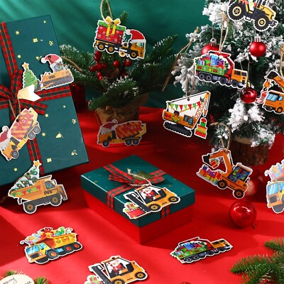 Bucherry 24 Pieces Construction Christmas Ornaments Truck Ornaments Wood Exca...