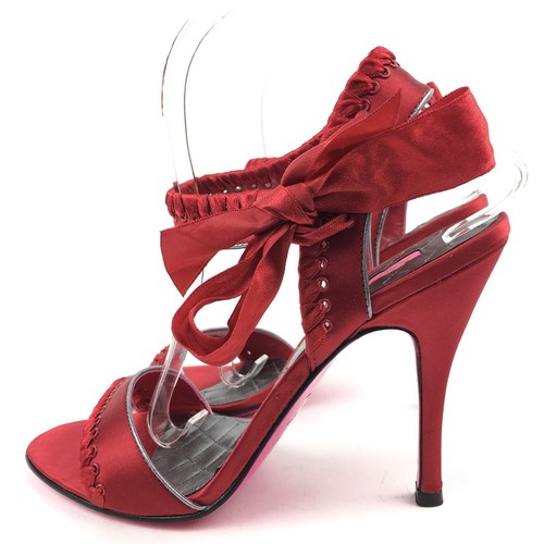 Betsey Johnson Womans Heels Size 8 Red Satin Ribbon Formal Vday Party Prom