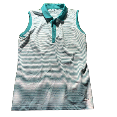 Nike Golf Polo Shirt Women MED Green Teal White Stripe Tank Top
