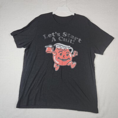 Vintage Let's Start A Cult Kool-Aid Man Unisex Cotton Black Tee Funny 2XL
