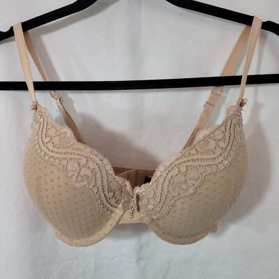 Britney Spears Bra 30F Intimate Push Up Padded Swiss Dot Lace Butterfly Nude EUC