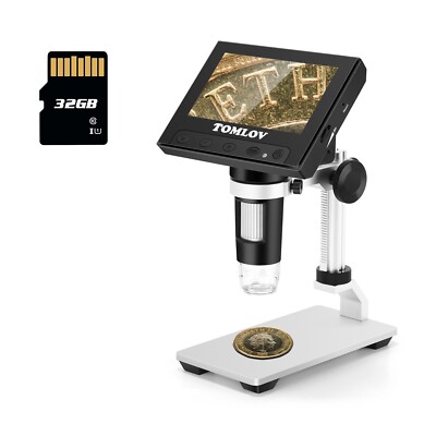 TOMLOV 4.3'' LCD Digital Microscope Soldering 1000X Adult Jewelry Coin Microscope