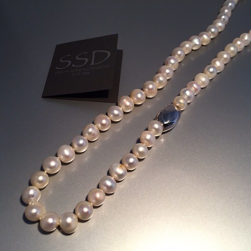 Pre-owned Simon Sebbag 925 Sterling Silver 10 Mm White Pearl Necklace 25”