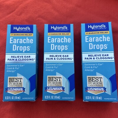 (Lot of 3) Hyland s Naturals Earache Drops 0.33 fl oz New Sealed Exp:08/2025