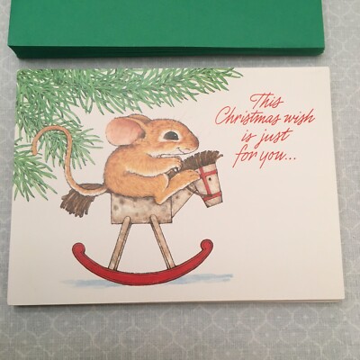 Vintage CURRENT CRITTERS Mouse on Hobby Horse, UNUSED Set of 9 w/Env., 5''x7''