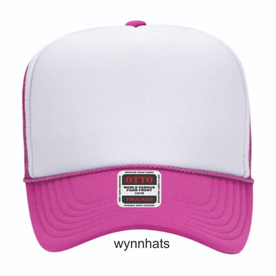 OTTO CAP 5 Panel High Crown Mesh Back Trucker Hat Polyester Foa. 39-165 Hot Pink