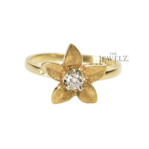 14K Gold Textured 0.05CT VS/F-G Diamond Floral Ring  Size-3 to 8US- The Jewelz