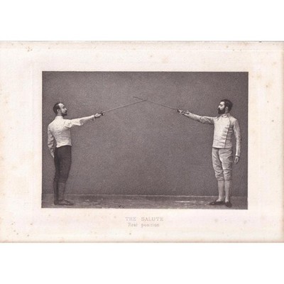 1890 SWORD FENCING Photogravure Print - Salute, First Position - 7.5 x 5 Inches
